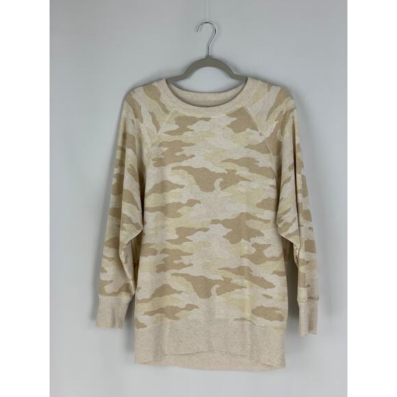 Aerie Crewneck Sweater Womens XS Tan Camo Oversized Pullover Casual - Picture 1 of 8
